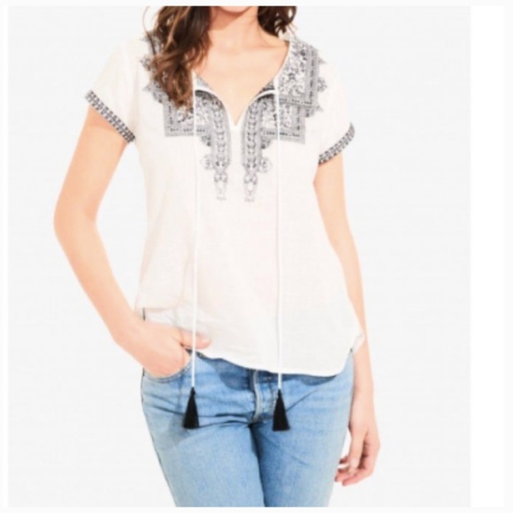 Roller Rabbit Tops - roller rabbit | white and black embroidered top